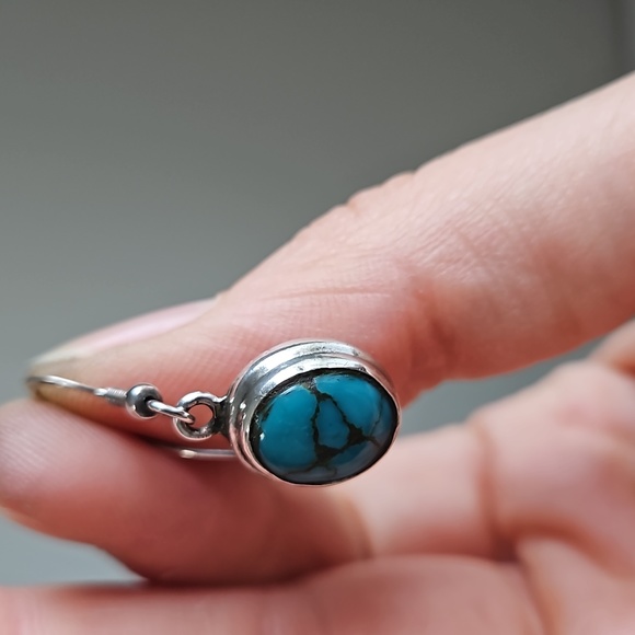 Vintage Turquoise Teardrop Sterling Silver Earrings - Picture 7 of 7